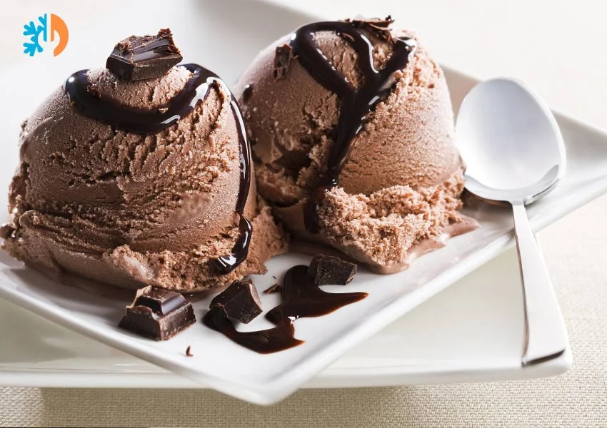 Chocolate homemade ice cream with machine