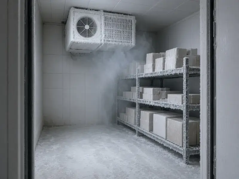 Freezer Room Repair London -18.3C Iced Evaporator Frozen Peas Boxes