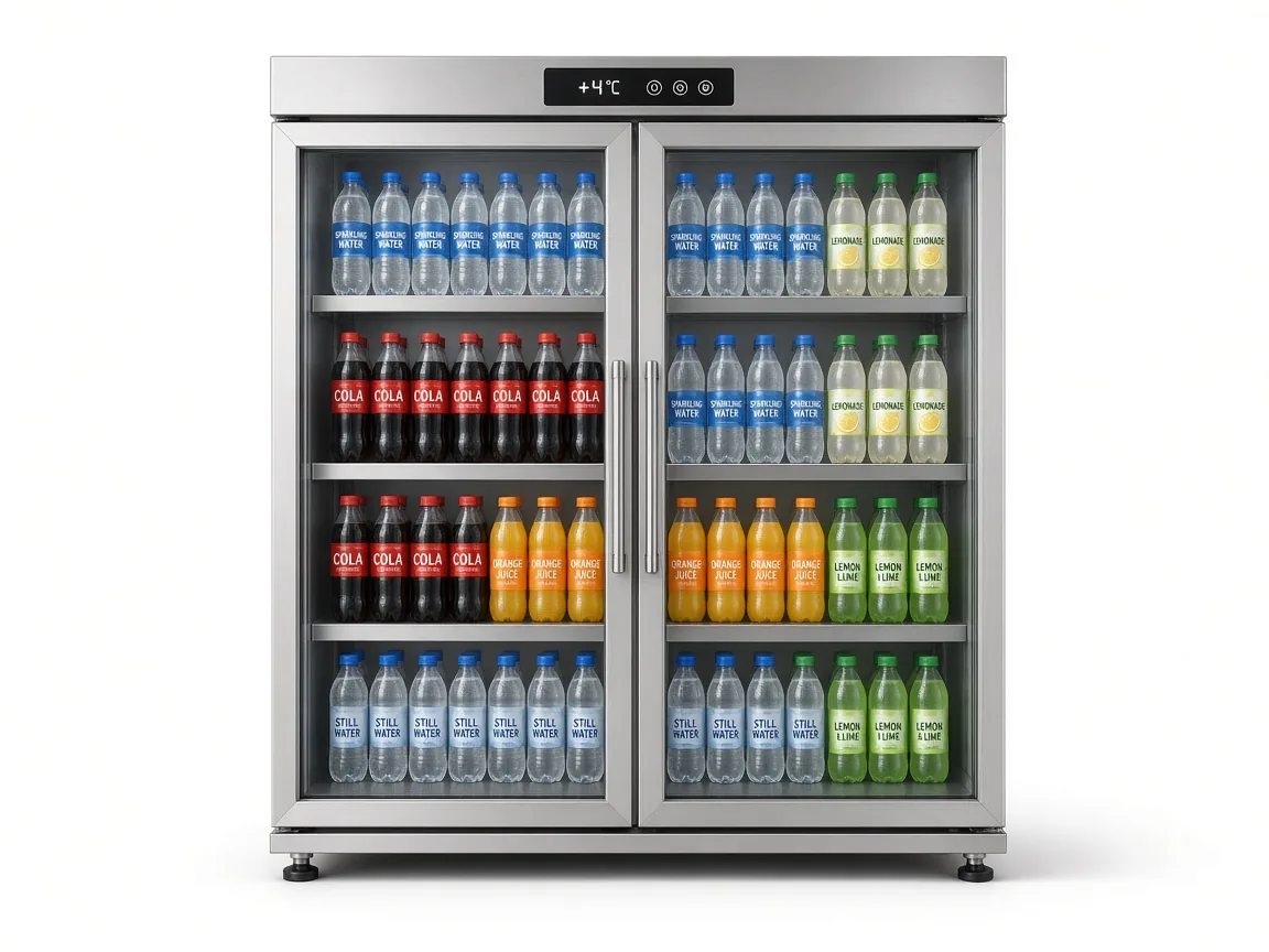 Commercial double-door bottle cooler at +4C