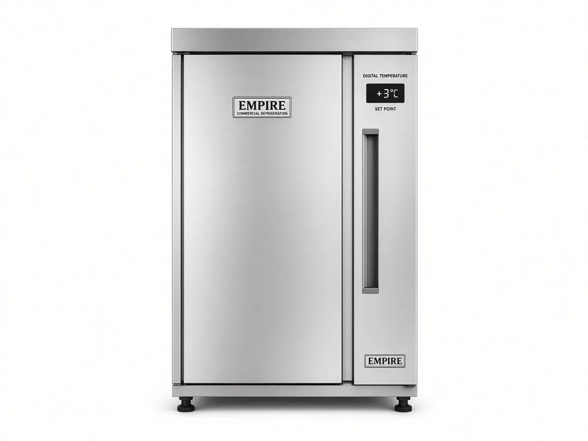 Empire commercial fridge product shot, +3C display