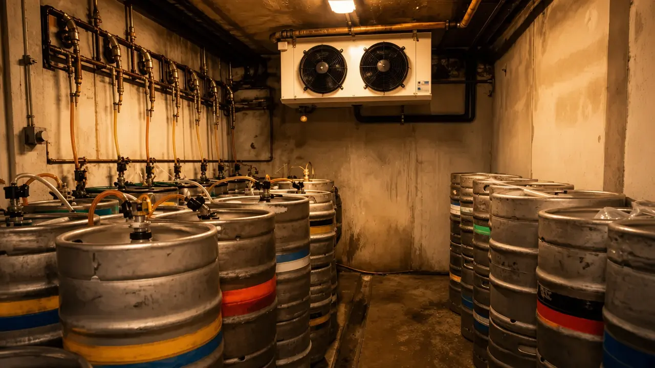 Cellar cooling repair London - colourful beer kegs