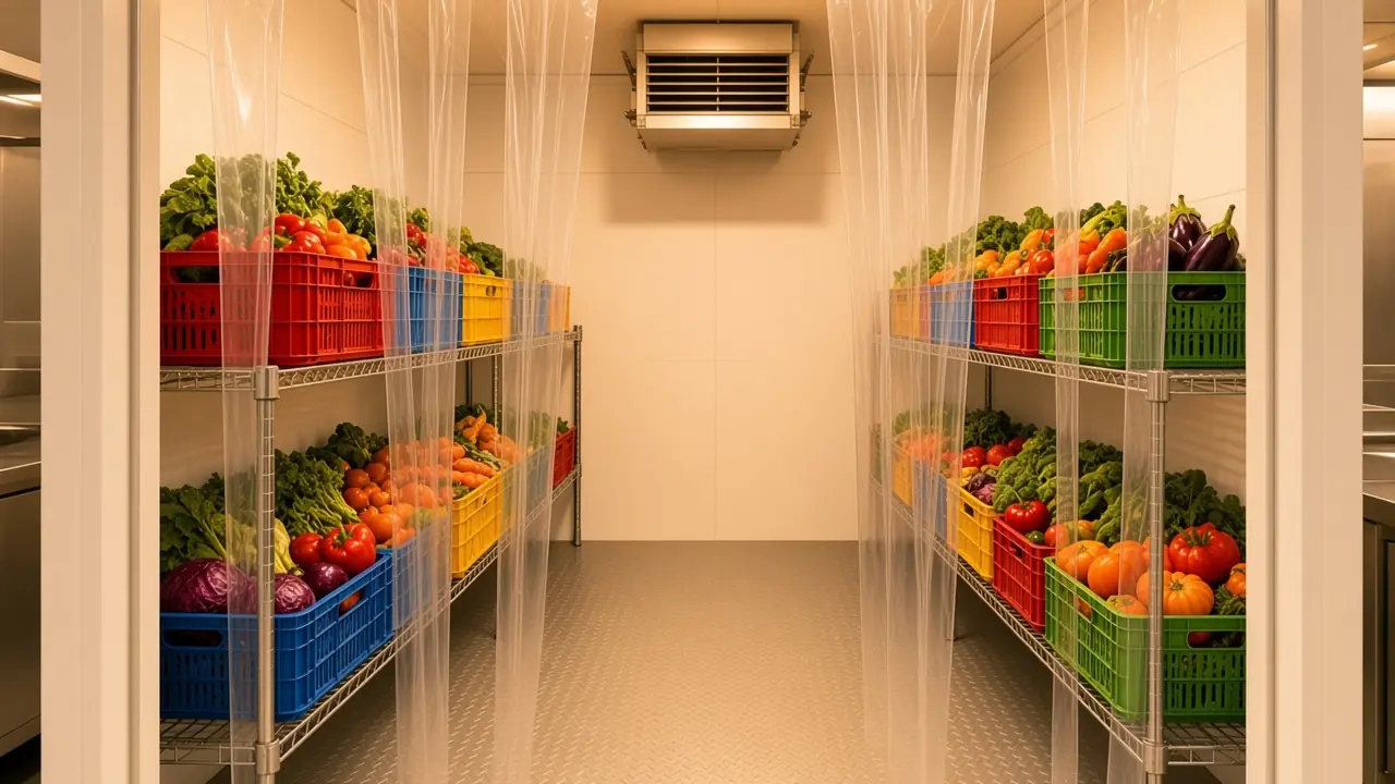 Walk-in chiller room repair London with colourful produce