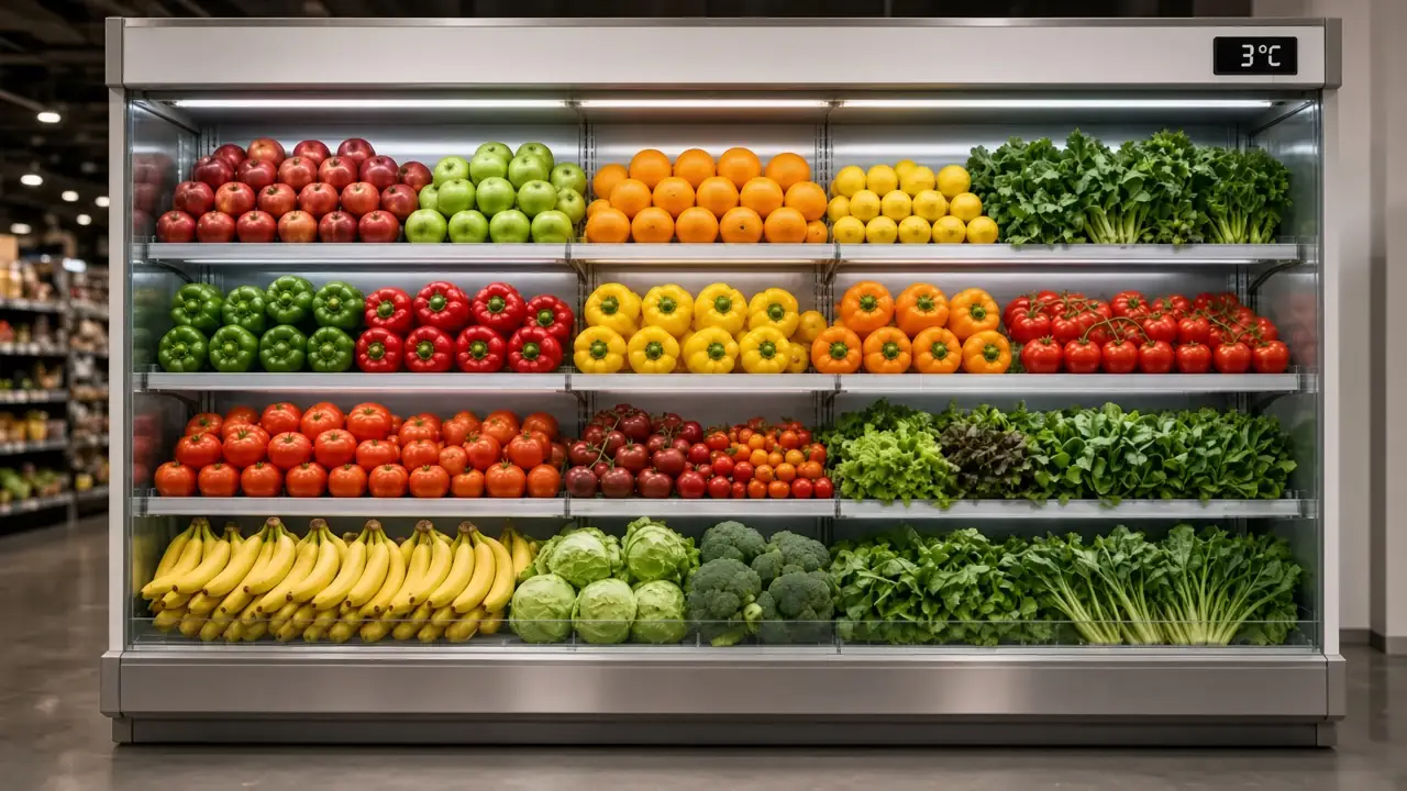 Display cabinet repair London - colourful produce multideck