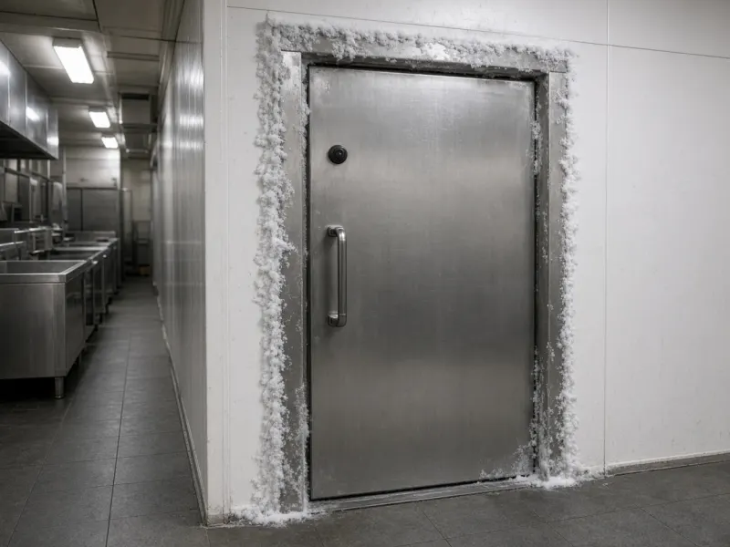Freezer room repair North London - walk-in frozen store with iced evaporator